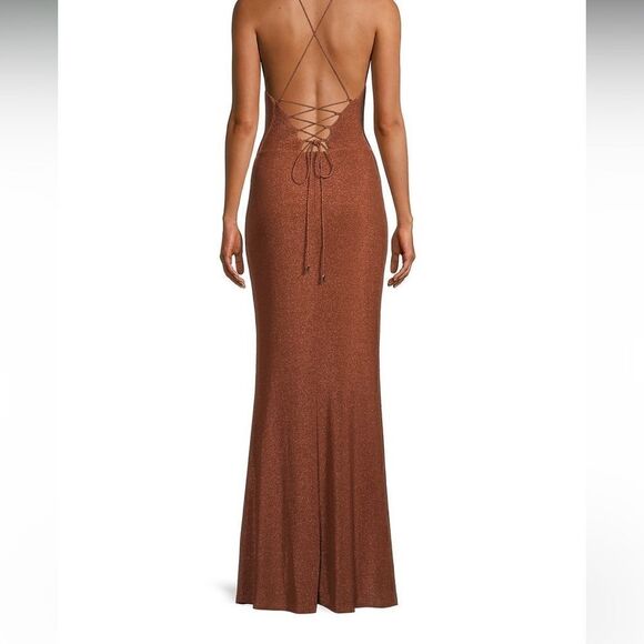 Misha Queenie Shimmer Halter Dress size Large Brown - Picture 2 of 13